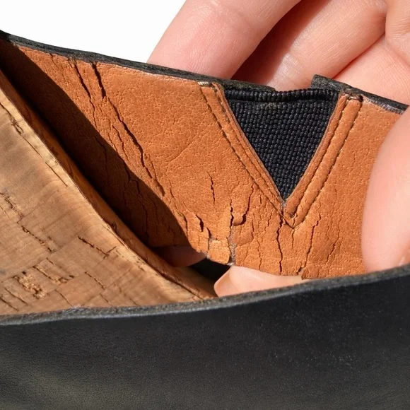 Lucky Brand Magnolia Cork Wedge Sandals Black Leather Slides Boho Comfort Size 8 - Picture 10 of 13